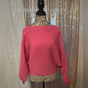 SHE + SHY Magenta Bubble Sleeve Ribbed Knit Sweater